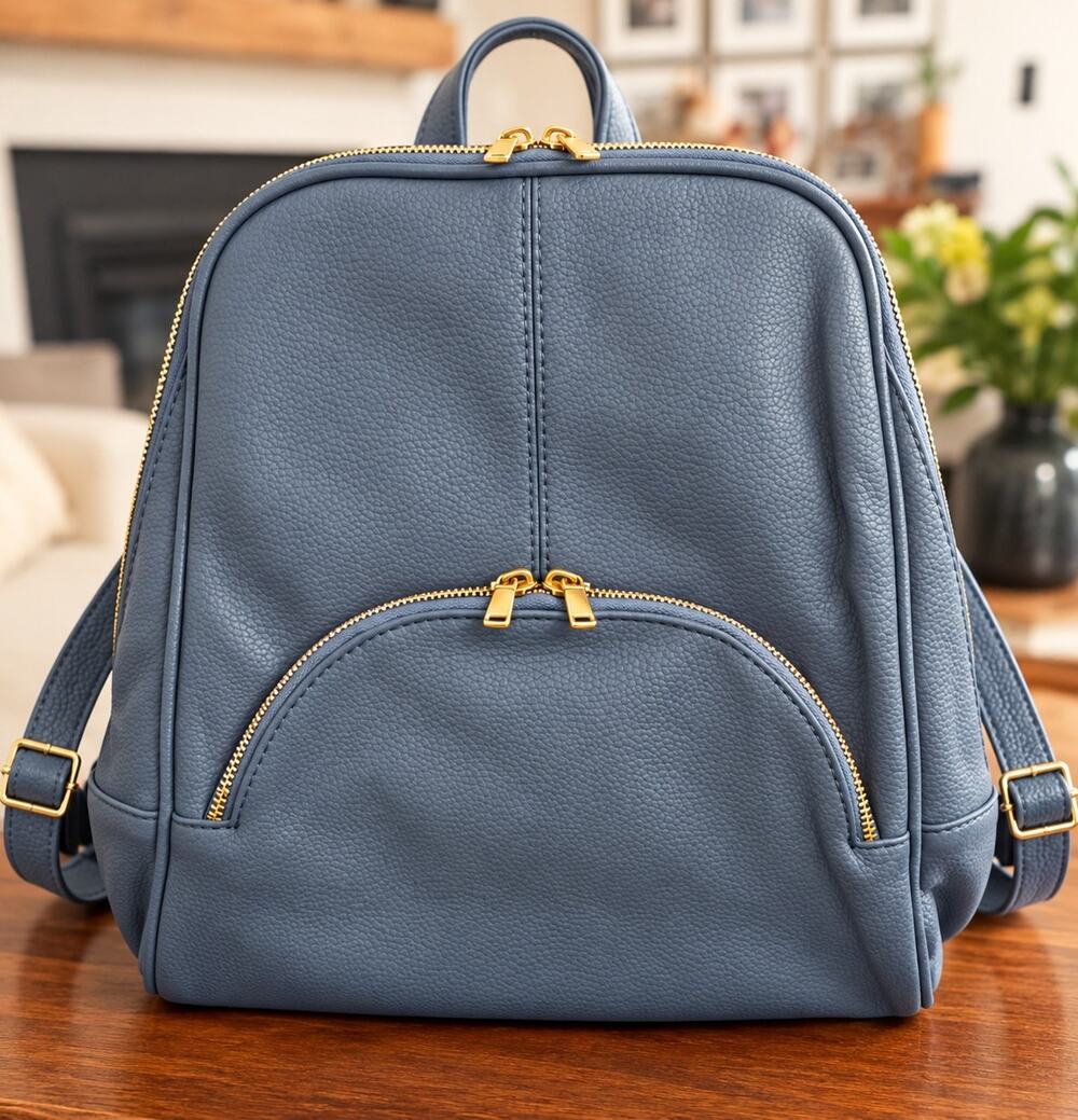 Scarleton H160861 Labrador Blue Faux Leather Backpack Purse Gold Zip NWT